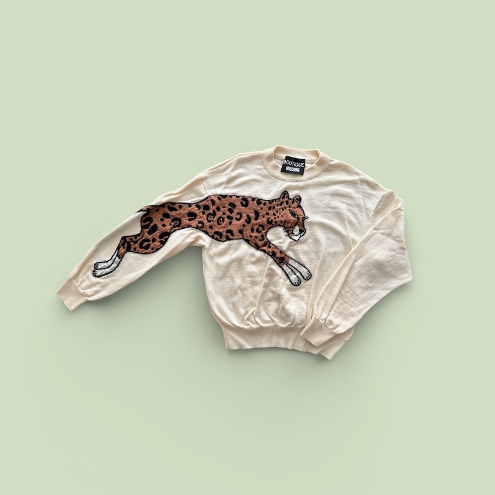 Moschino Boutique Cream Sweater with Leopard Design Size 6